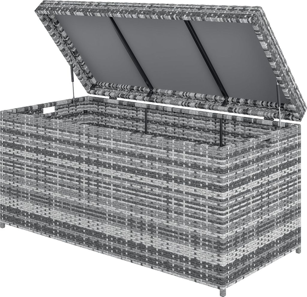 Rattan Auflagenbox 380L wetterfest Kissenbox mit Deckel Stauraum UV-beständig 130 x 61 x 65 cm Dunkelgrau