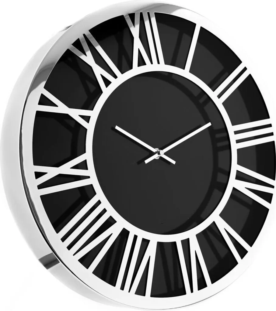 Orologio Parete Almina 60cm Silenzioso Numeri Romani Nero Argento