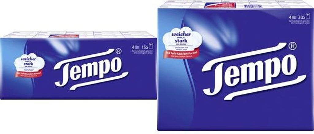 Tempo Taschentücher Klassik, 4-lagig, weiß, 15er Pack