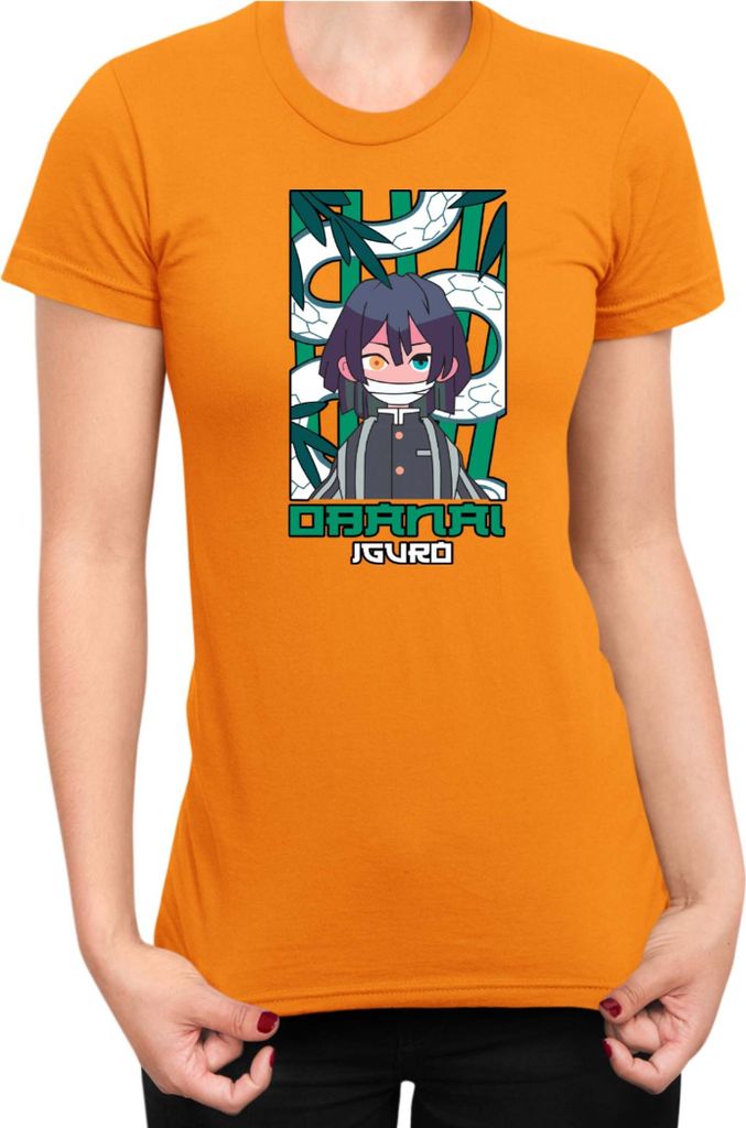 Damen T-Shirt Japan Anime Manga Demon Anime Slayer Obanai Iguro Hashira, Lady 2XL / Orange