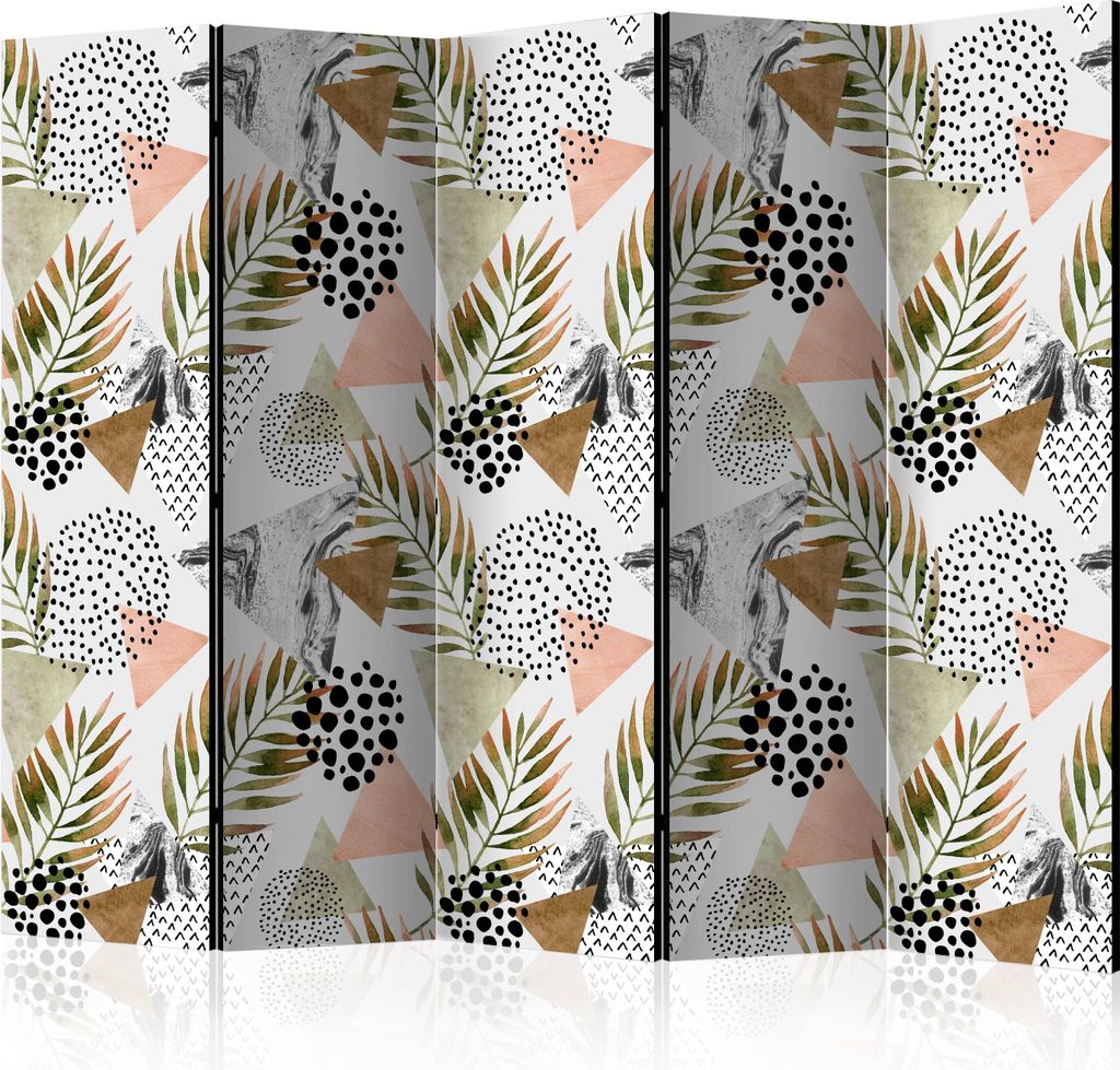 5-teiliger Einseitiger Vlies Paravent - Tropical Geometry II 225x172 cm Blumen b-C-0260-z-c