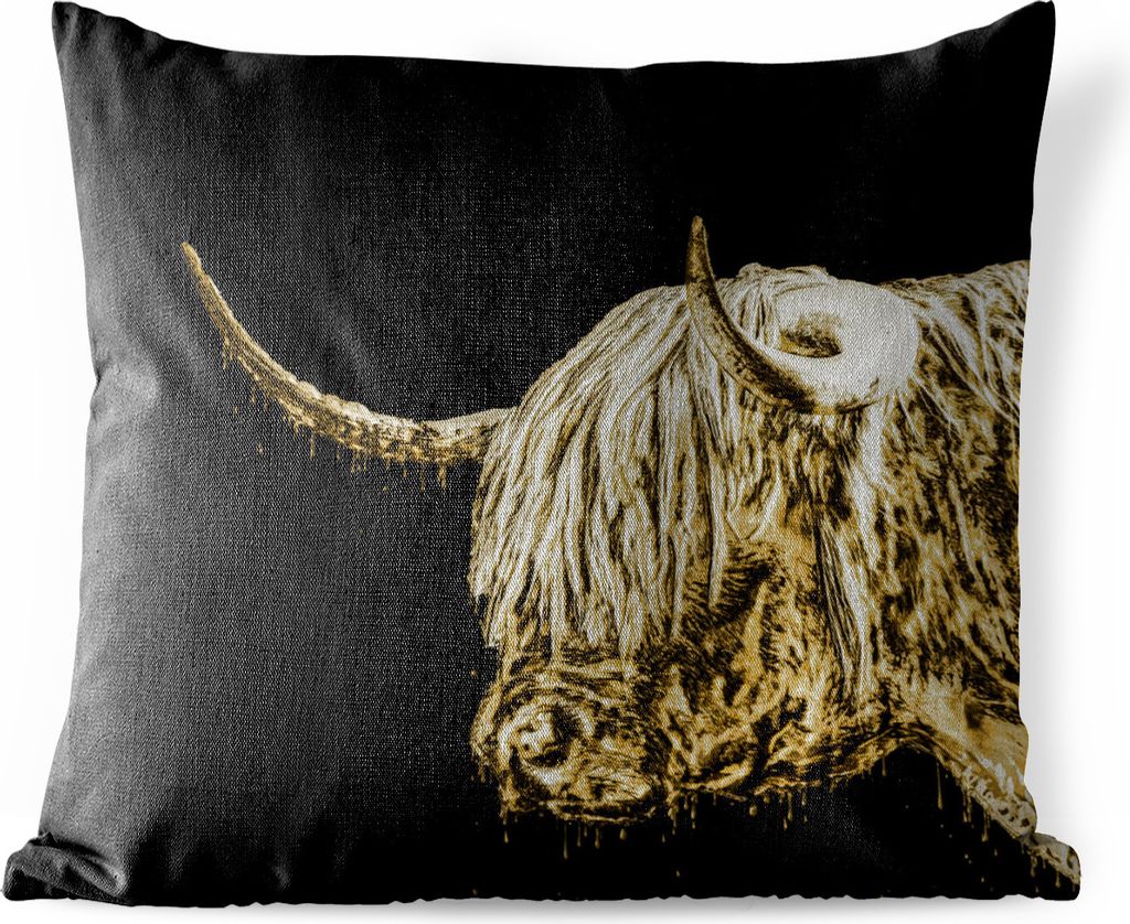 MuchoWow Outdoor Kissen - Schottisches Hochlandrind - Schottische Kuh - Gold - 60x60 cm - Wetterfest - Lounge Kissen - Dekoration - Schlaf Kissen