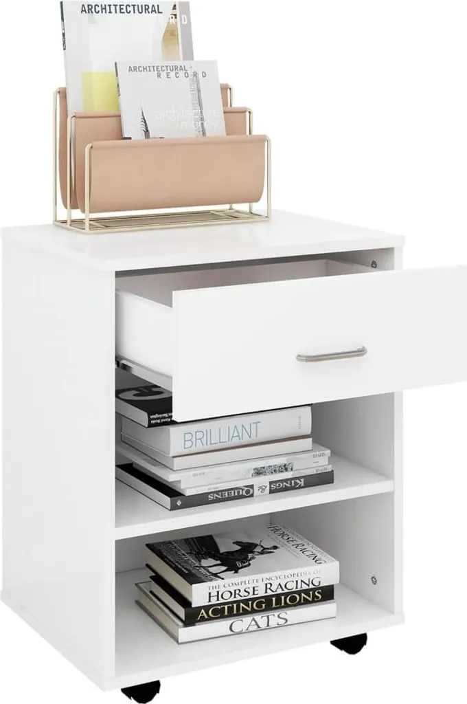 Desserte de bureau blanche 46x36x59 cm rangement d'appoint bois composite - 7