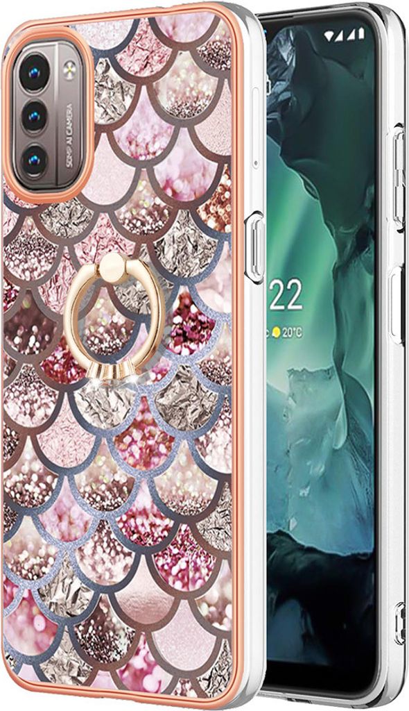 Hülle für Nokia G21 / G11 Muster TPU Silikon Stoßdämpfer Bumper Schutzhülle mit Ring Ständer Kaffee