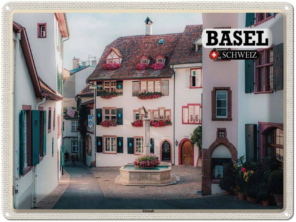 vianmo Blechschild 30x40 cm Basel Schweiz Altstadt Bildmotiv Reisemotiv Abenteuer Reisen