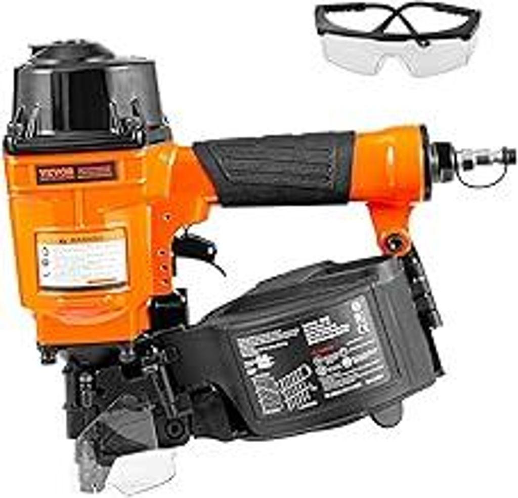VEVOR Druckluft Tacker MCN55, Nagellängen von 25 bis 57 mm, 15 Grad, Druckluft Nagelpistole, 70-120 PSI Druckluft-Nagler, Klammergerät für Verkl...