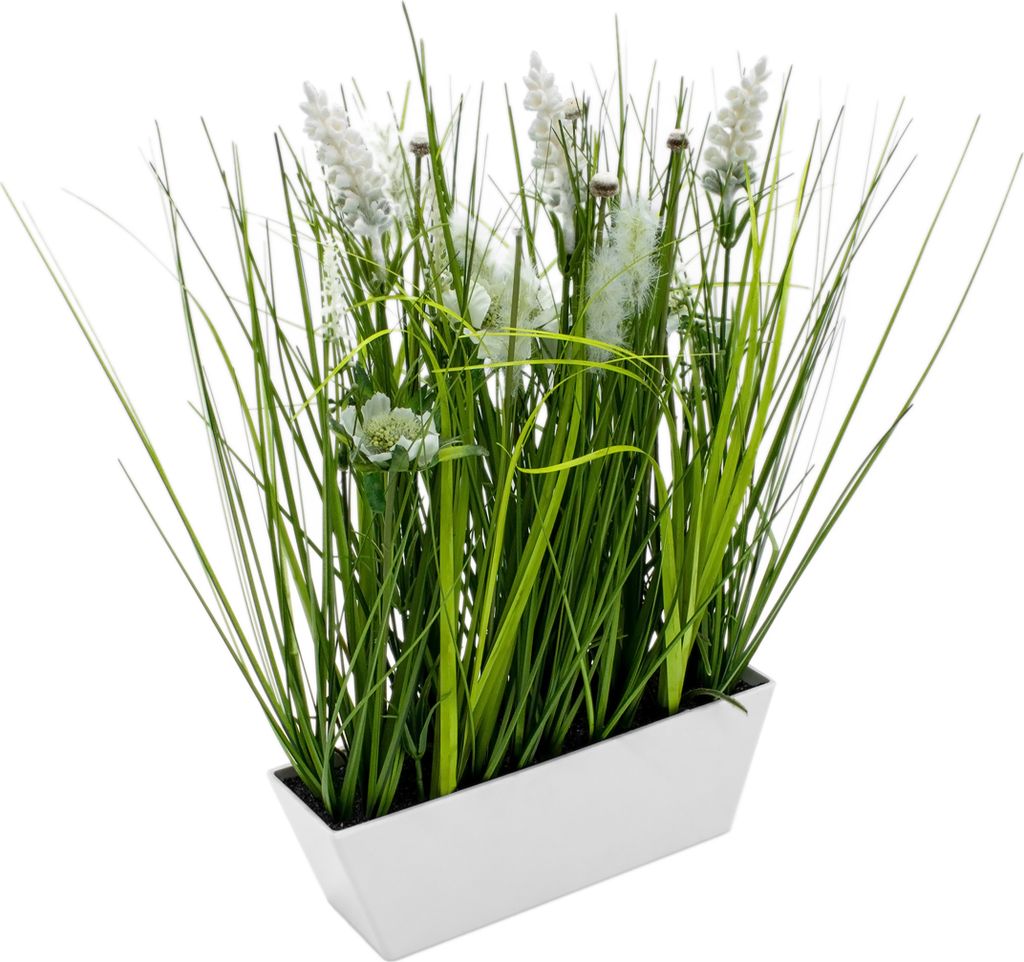 Fleurs de prairie artificielles en pot blanc - 40 x 24 cm - Image du produit 