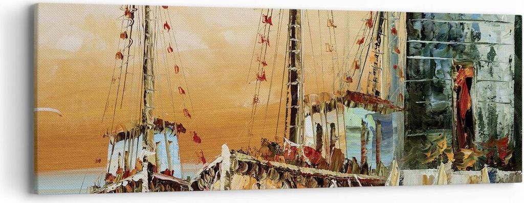 Bild auf Leinwand - Leinwandbild - Einteilig - Kutter Hafen Öl - 90x30cm - Wand Bild - Wanddeko - Wandbilder - Leinwanddruck - Bilder - Wanddekora...