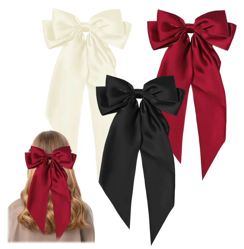 Barrette nœud satin rouge pour coiffure de soirée et accessoires filles