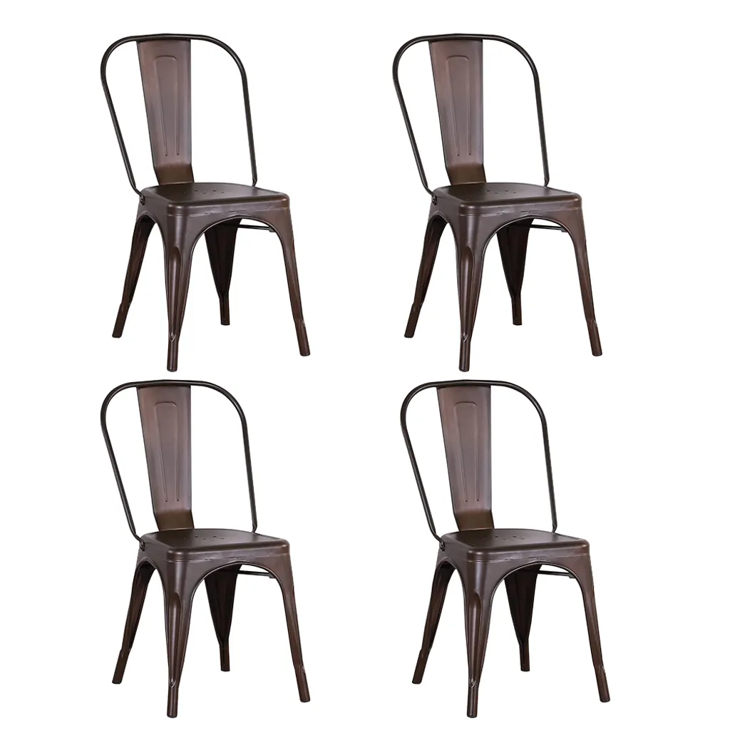 Chaise de salle à manger métal empilable lot de 4 design solide rouille