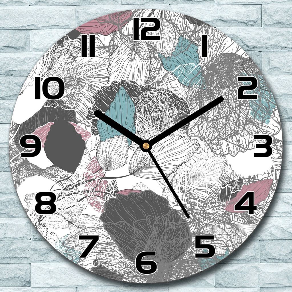 Wanduhr aus Glas Rund fi 30 Abstrakt Floral blau Quarz Deko Produktbild 