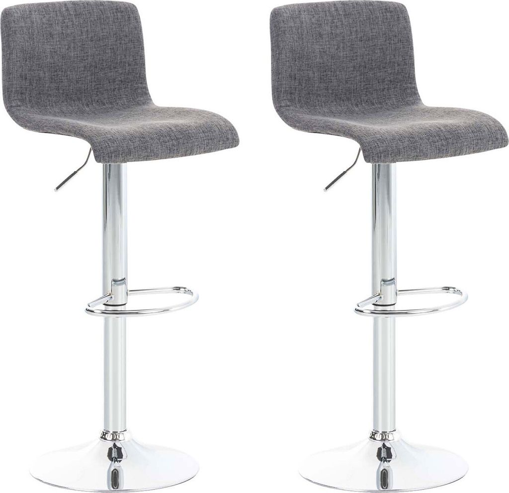 TPFLiving 2er Set Barhocker Hope Gestell Metall in Chromoptik Stoff Hellgrau