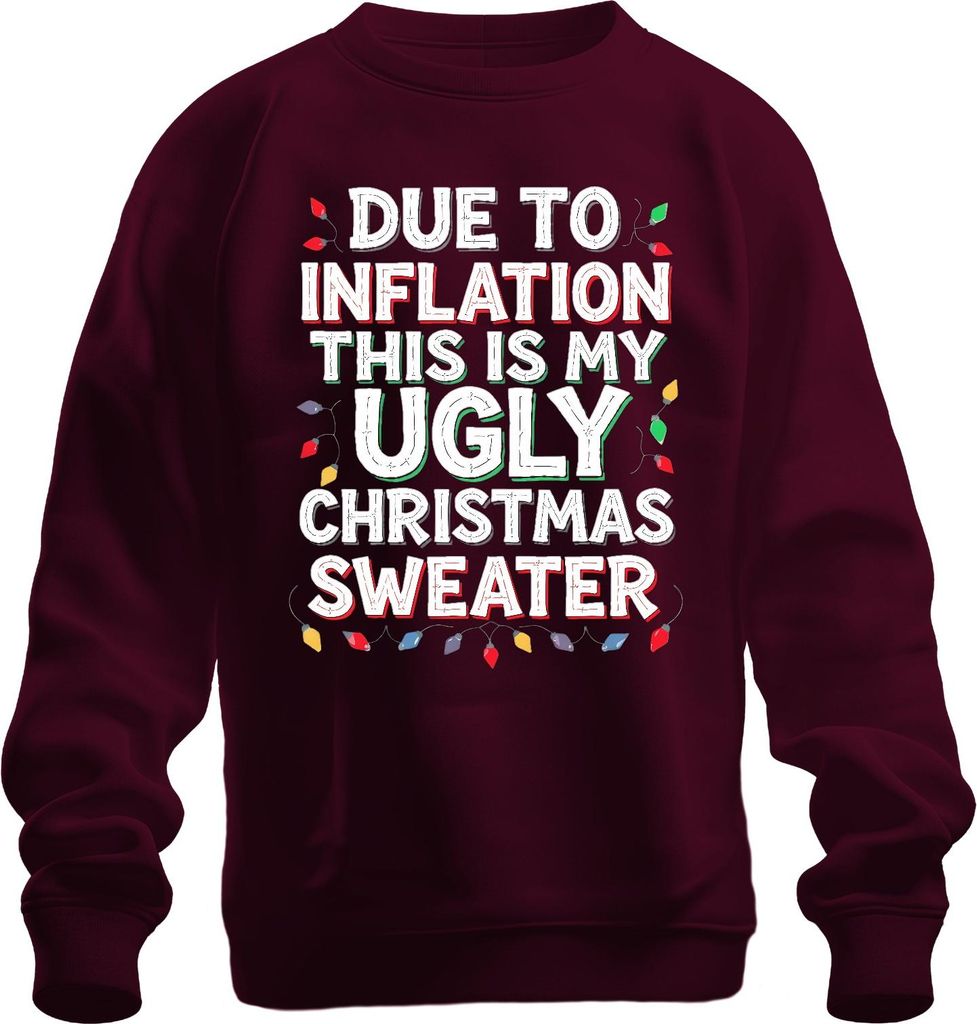 Due To Inflation Ugly Christmas Sweater lustig Weihnachten Retro Uni Sweatshirt Pullover, Burgundy, M