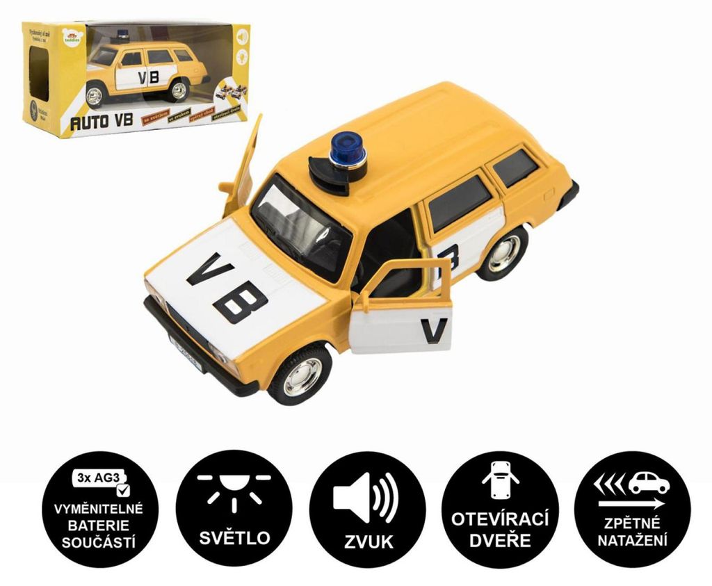 Polizeiauto VB Kombi aus Metall/Kunststoff, 12 cm, mit Rückwärtsgang, batteriebetrieben, mit Licht und Sound, im Karton 15 x 7 x 7 cm