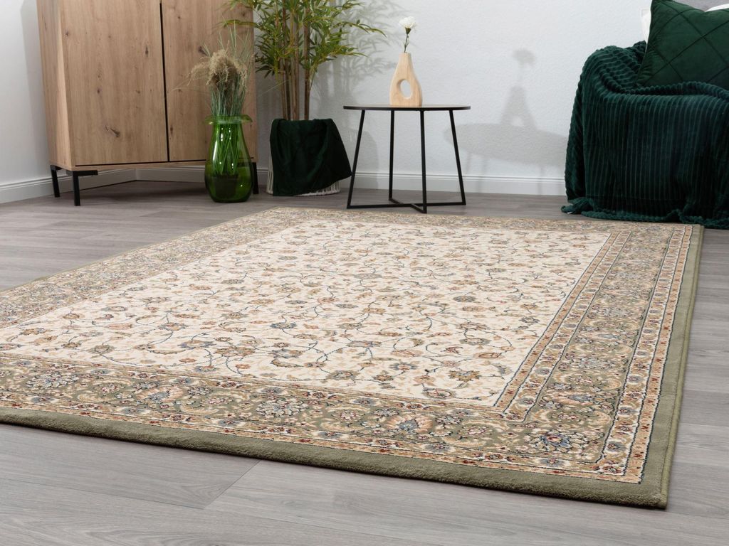 Steffensmeier Orientteppich Wohnzimmer Classical Quality | Wohnzimmer | Orientalisches Muster | Bordüre | Floral Grün, Größe: 300x390 cm