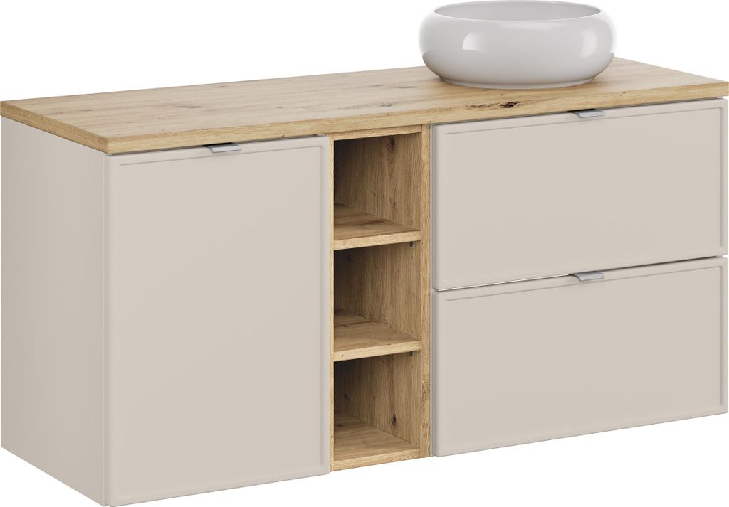 Badezimmermöbel-Set 120 Cm Mit Aufsatzwaschbecken Und Holzplatte