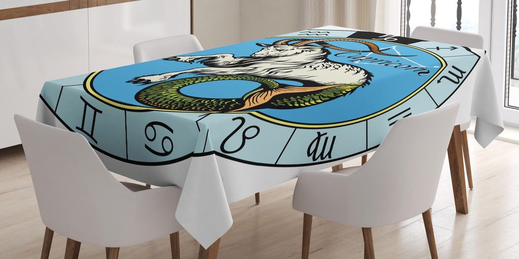 ABAKUHAUS Astrologie Tischdecke, Alte Illustration Steinbock Ikone Mit Zeichen Mythologie Grieche Saturn Design, 140 x 200 cm, Mehrfarbig