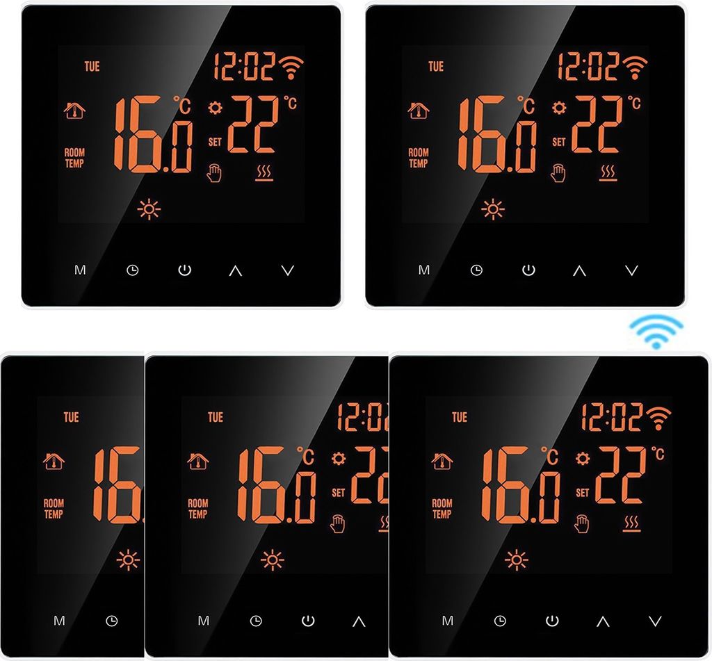5X WiFi Thermostat LCD Digital Raumthermostat für 16A Elektroheizung Fußbodenheizung Woche Programmierbare Thermostat Innenthermometer Temperatu...