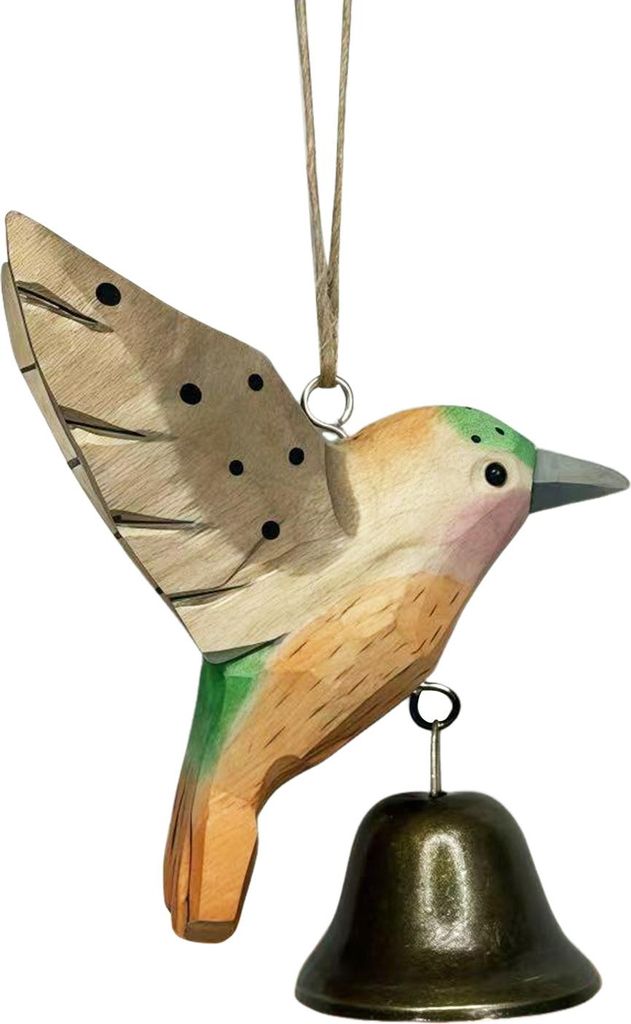 Holzschnitzerei Kolibri-Ornament mit Baumstumpf/Glocke, handgefertigte Vogelfigur, Statue, Skulptur, Home Office, Schreibtisch-Dekoration