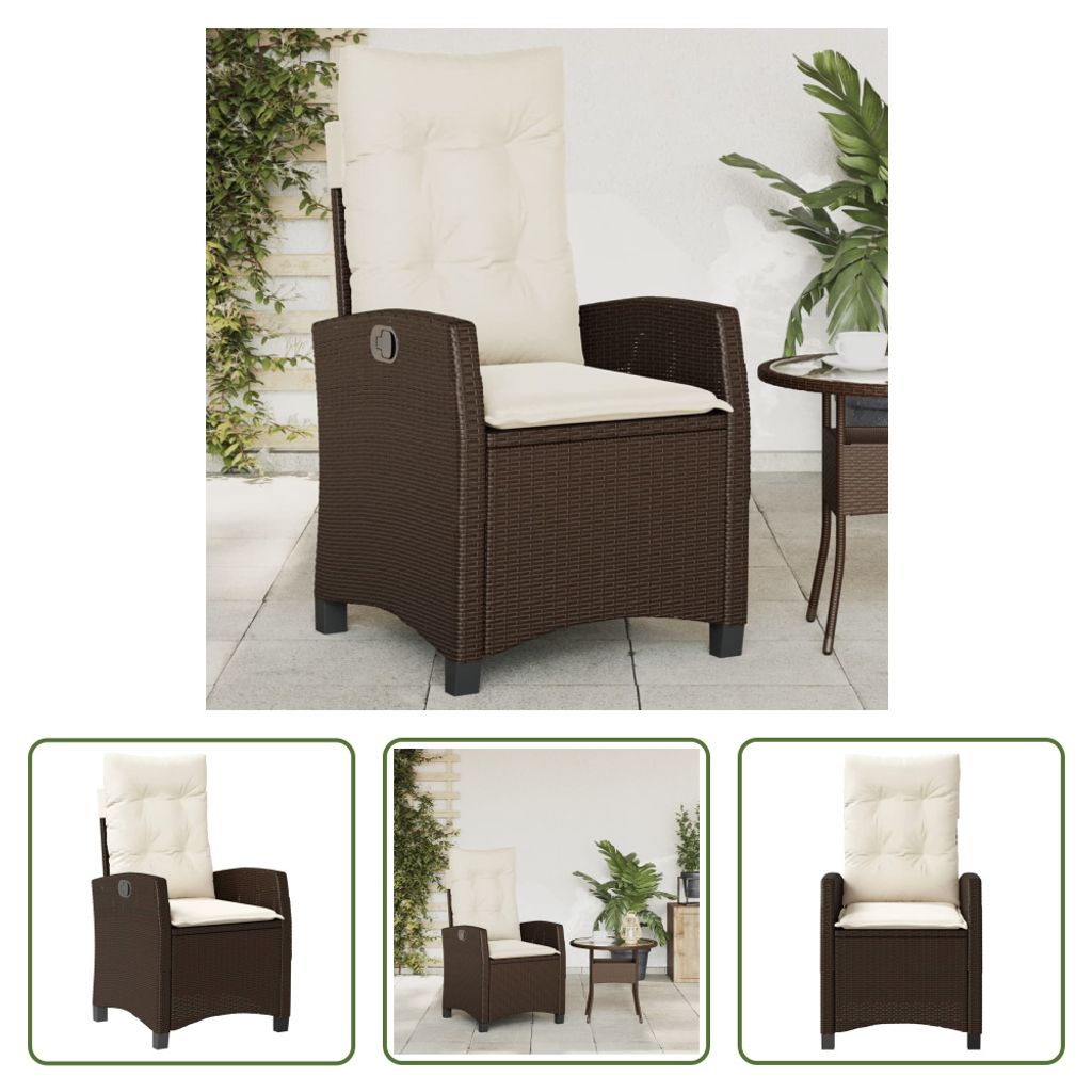 The Living Store Gartensessel Verstellbar mit Kissen Braun Poly Rattan