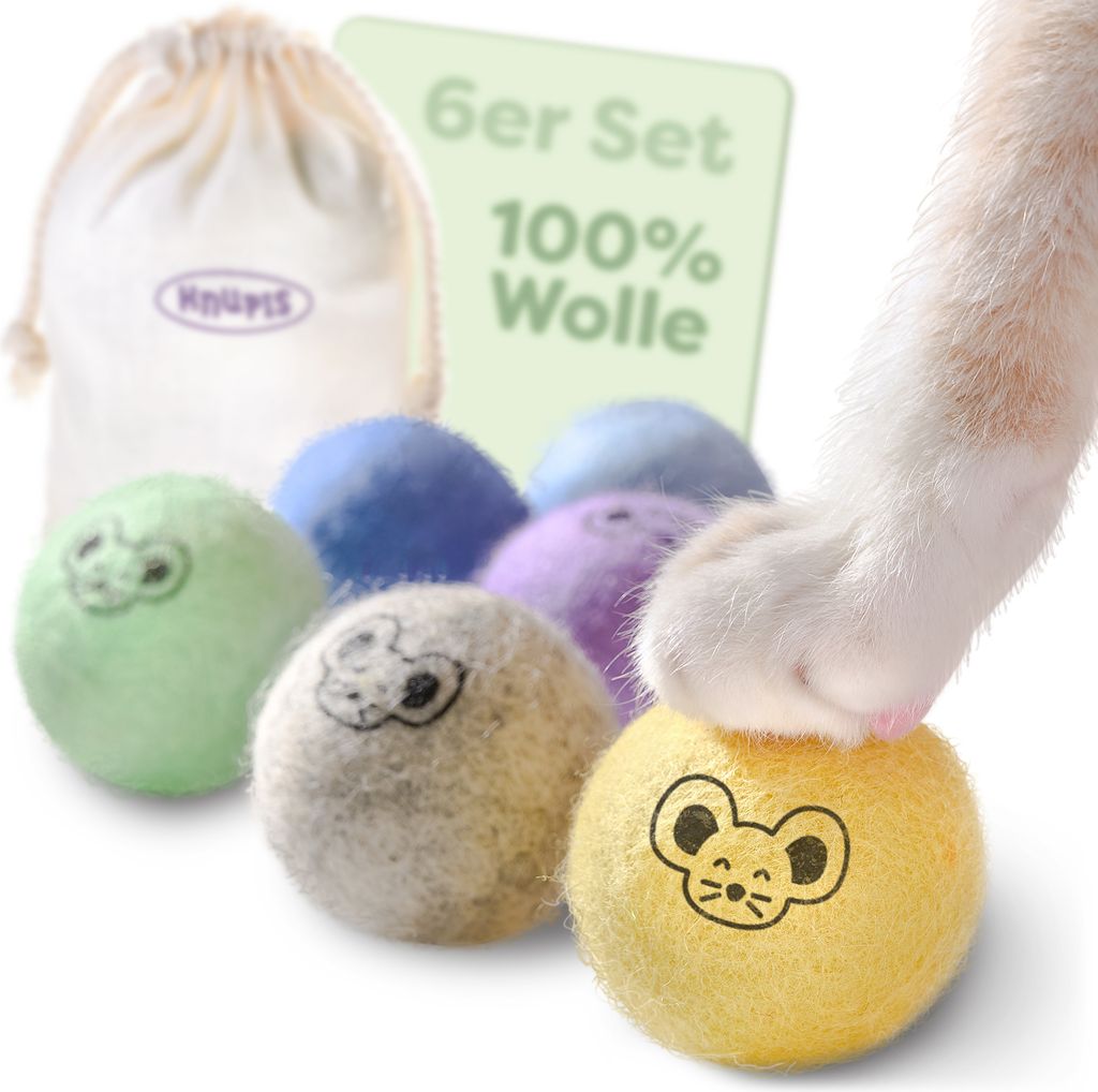 Knupis Filzbälle für Katzen - 6 Bälle Wolle - Nachhaltiges Produktbild 