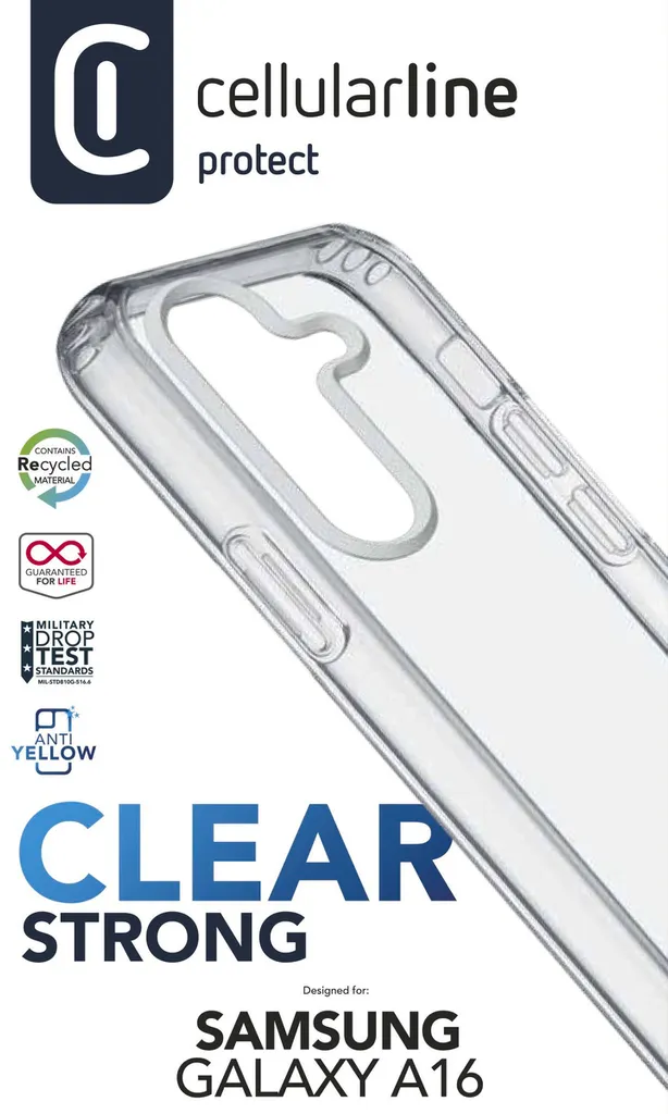 Custodia Galaxy A16 Cellularline Clear Strong - Rigida e Trasparente - 2