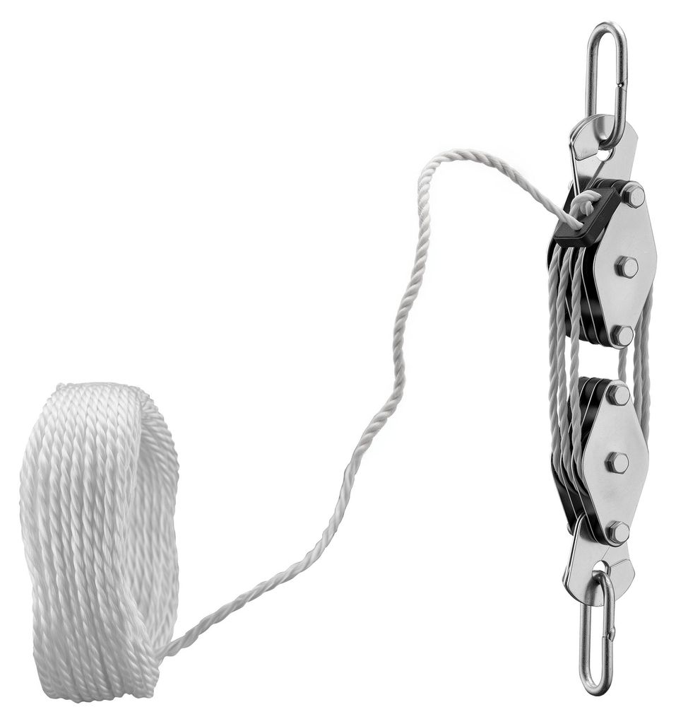 XPOtool Flaschenzug bis 180 kg mit 20 m Nylonseil, Seilzug Produktbild 