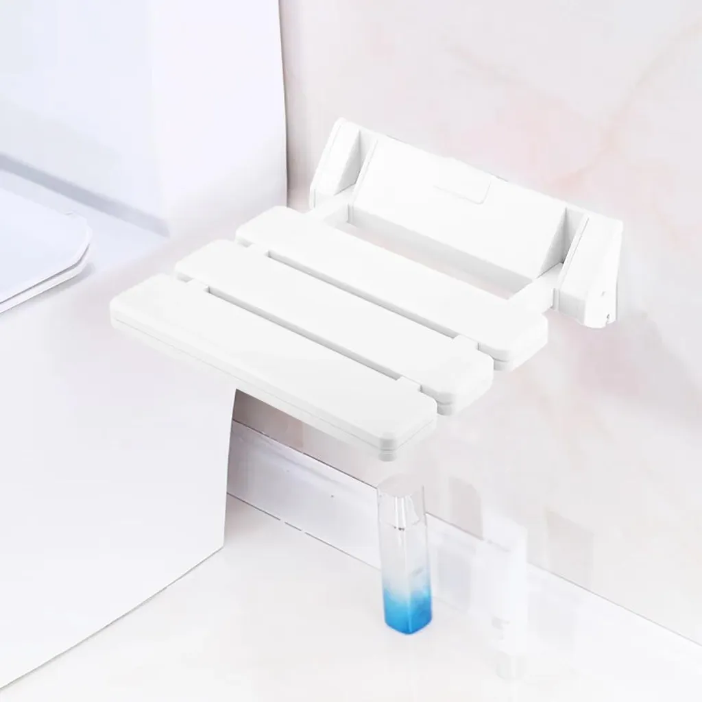 Siège de douche mural pliable blanc charge 130kg - Design compact