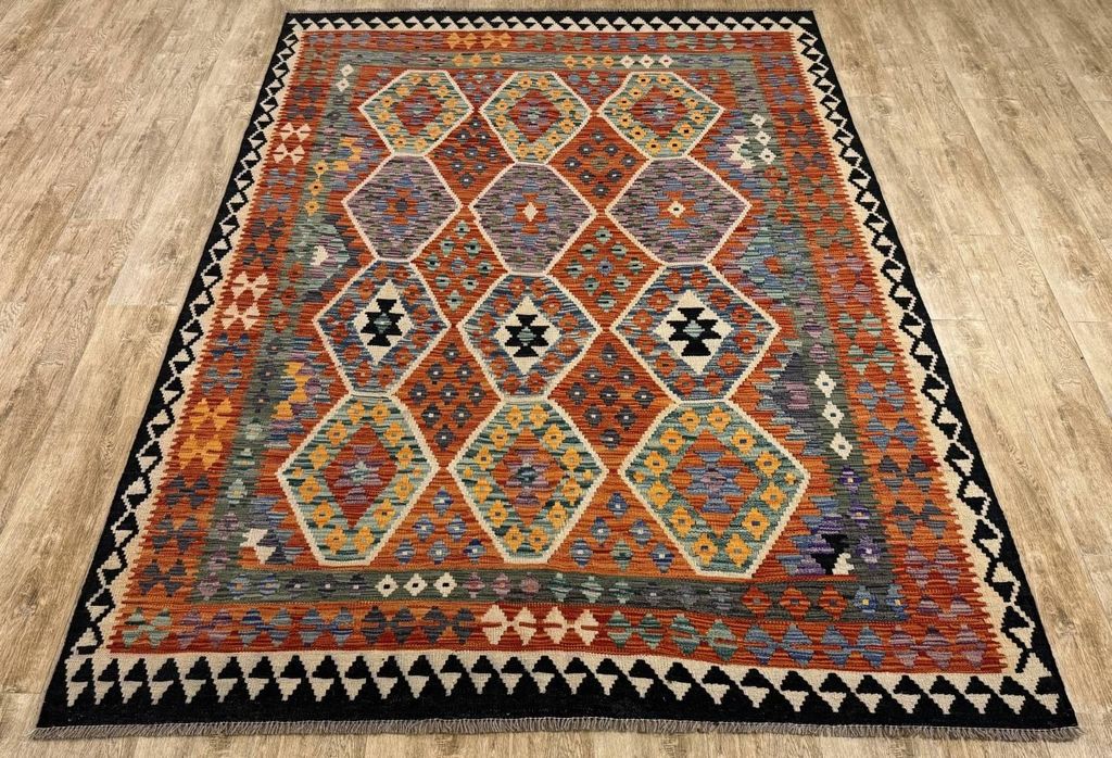 Teppich KELIM ORIGINAL | Farbe: Multi; Größe: 182x252 cm | strapazierfähig und leicht zu reinigen | Wohnzimmer | Schlafzimmer