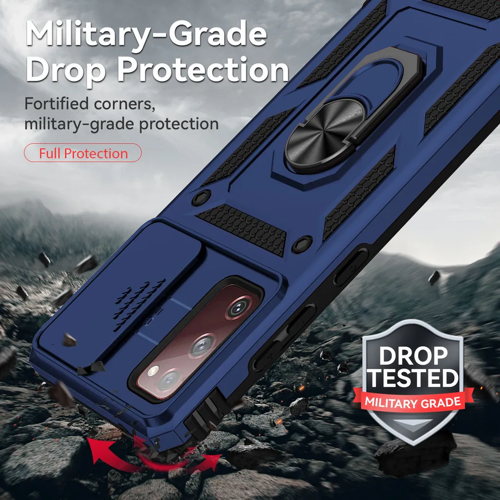 Cover Samsung S20 FE Rugged Blu: Supporto Auto e Privacy Camera - 7
