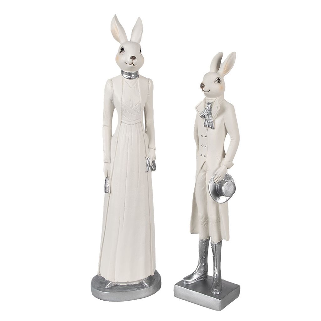 Clayre & Eef Figur Kaninchen 34 cm Weiß Polyresin Produktbild 