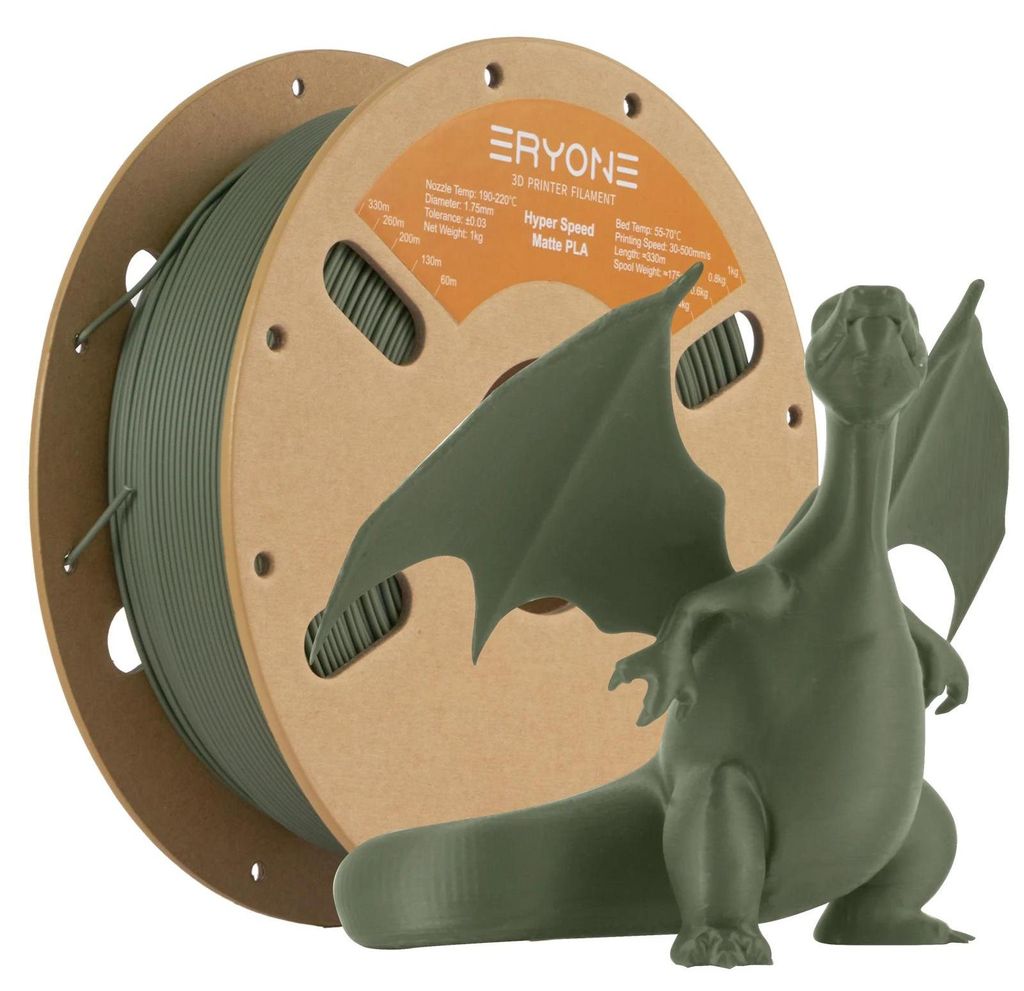 PLA 3D-Drucker Filament - Hyper Speed Matt 1,75 mm - Hohe Präzision ±0,03 mm - Für FDM 3D-Drucker - 1 kg Spule - Olivgrün