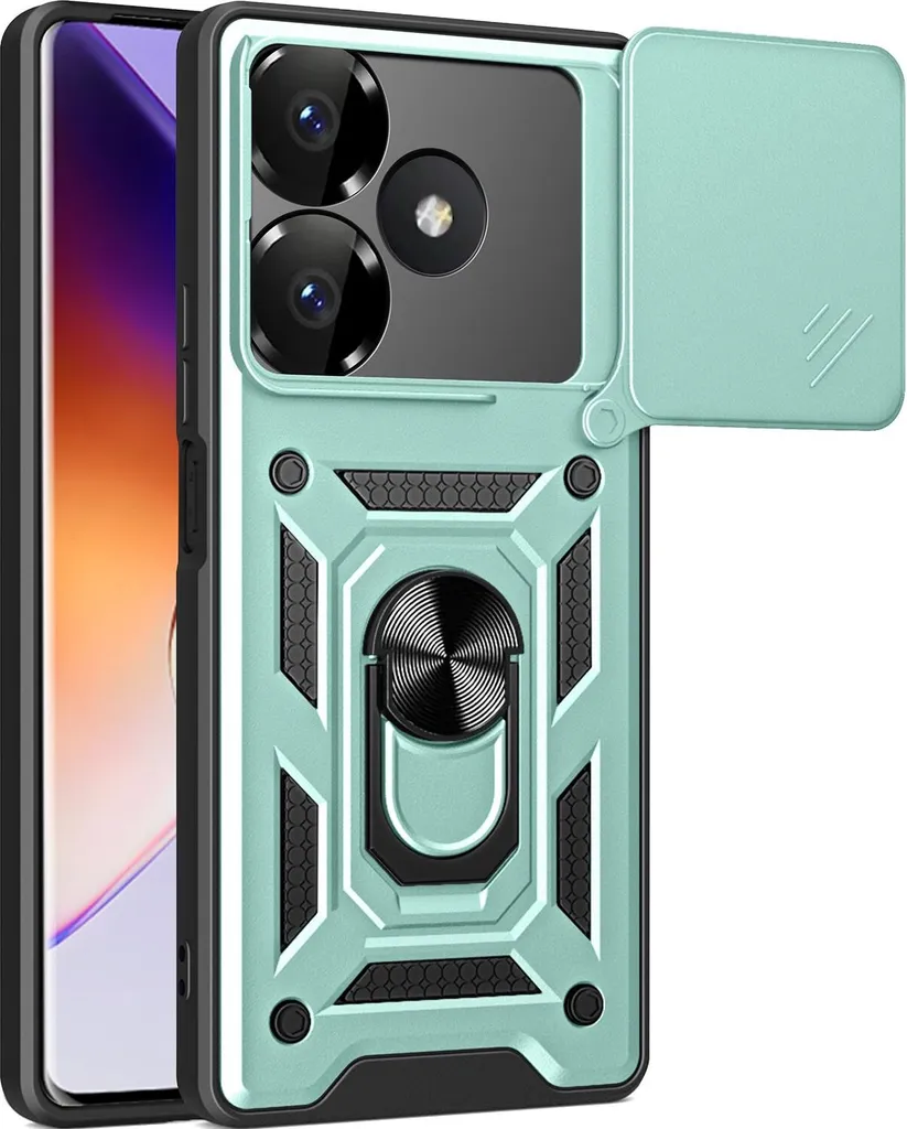 Custodia per Xiaomi Redmi 13 4G, Custodia in silicone TPU Bumper con supporto ad anello, protezione fotocamera verde