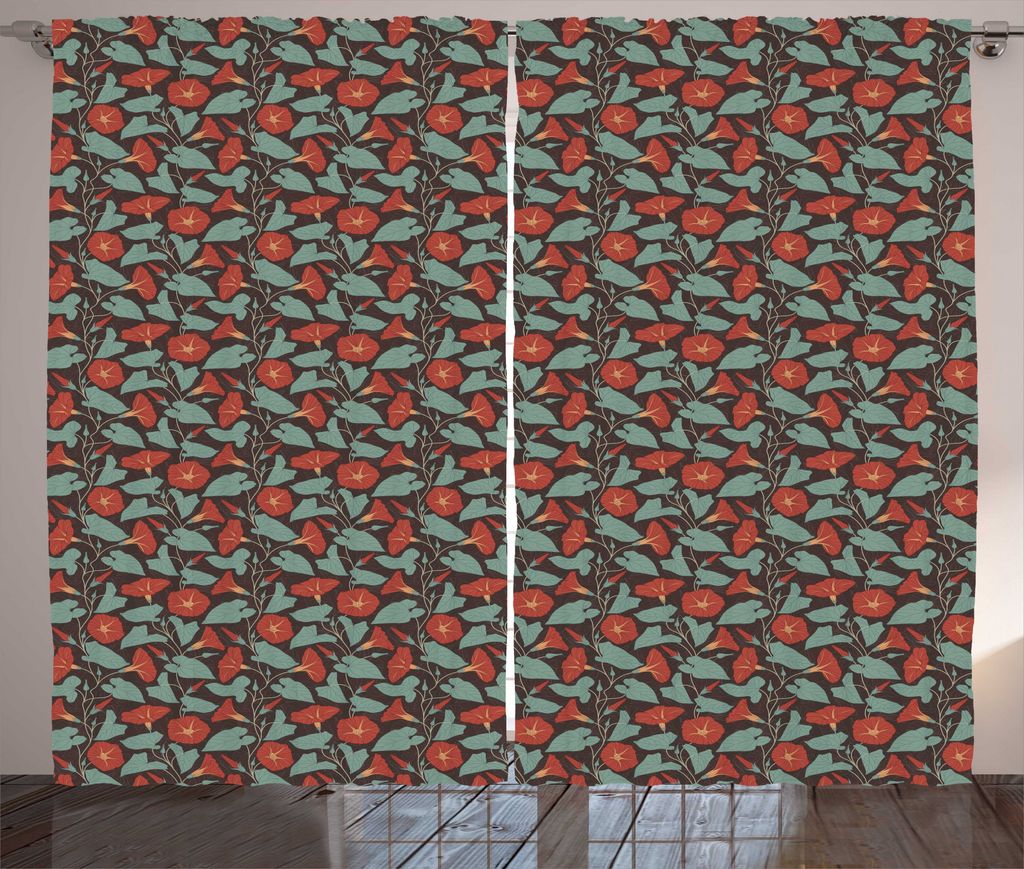 ABAKUHAUS Blumen Rustikaler Gardine, Victorian Bindweed Blumen, Wohnzimmer Universalband Gardinen mit Schlaufen und Haken, 280 x 225 cm, Vermilion ...
