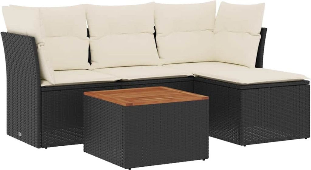 vidaXL 5-tlg. Garten-Sofagarnitur mit Kissen Schwarz Poly Produktbild 