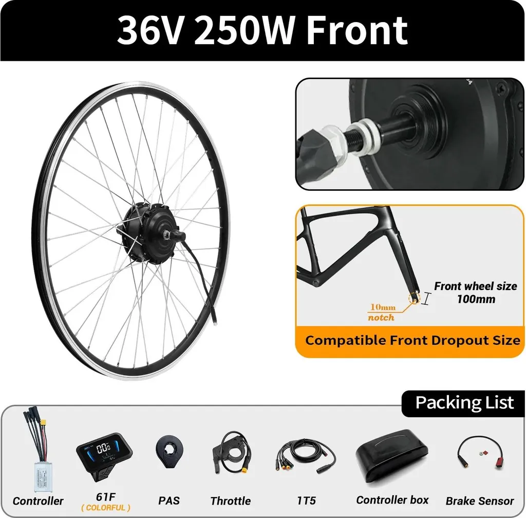 Kit moteur vélo électrique 36V 250W avant 27,5 solution conversion VAE