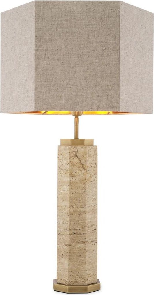 Casa Padrino Luxus Tischleuchte Beige / Antik Messing / Produktbild 