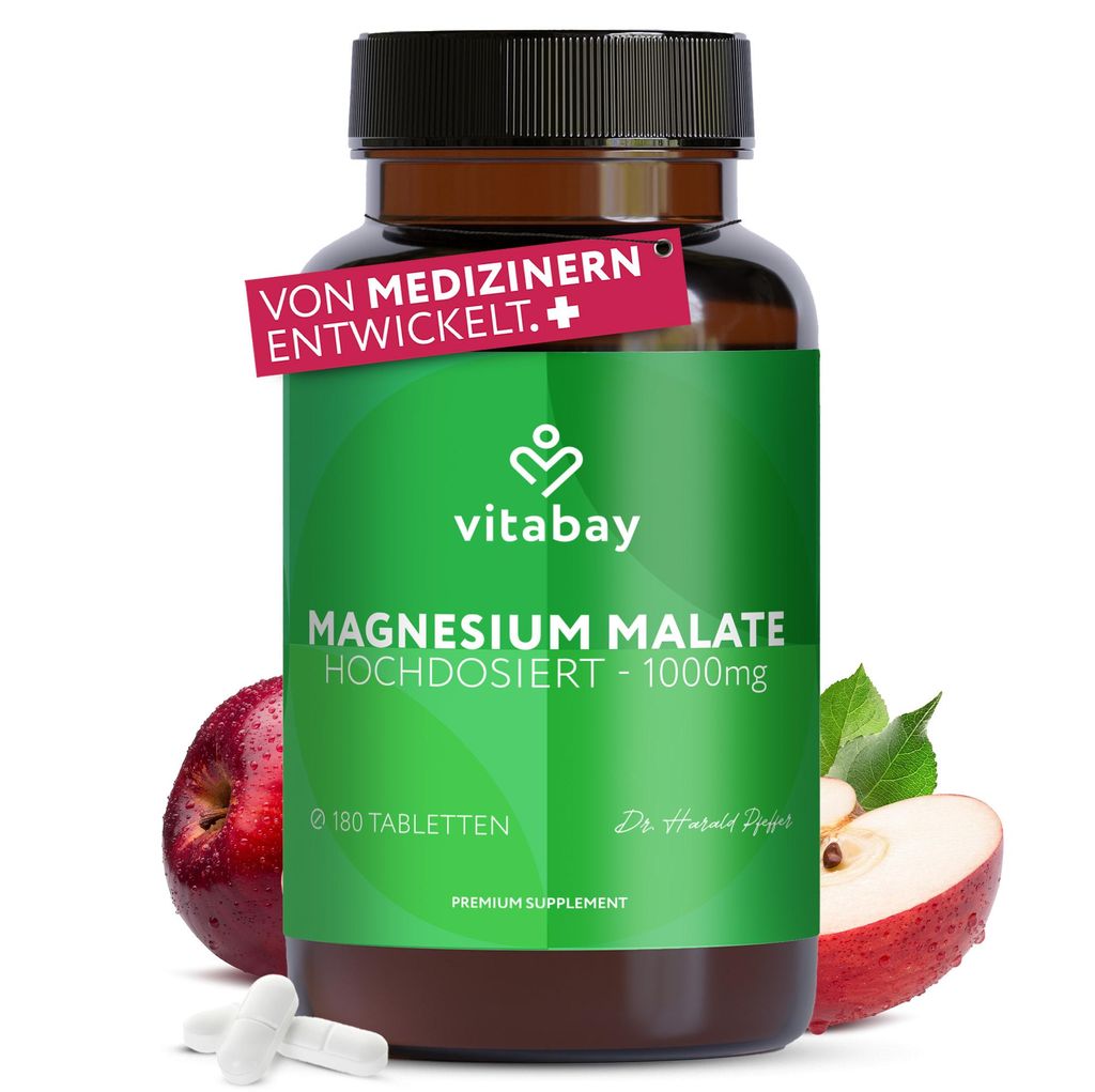 Vitabay Magnesium Malat 1000 mg – 180 vegane Tabletten – Produktbild 