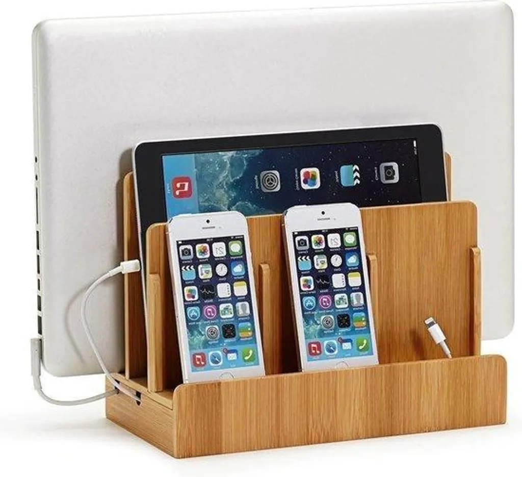 Station de charge en bambou anti-nœuds pour smartphone et tablette