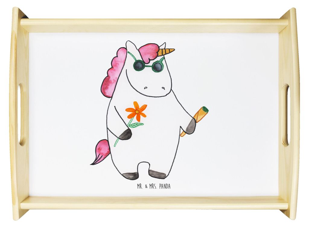 Mr. & Mrs. Panda sofatablett Einhorn Woodstock - Weiß - Geschenk, Kiffen, Party, Servier Tablett, Alkohol, Serviertablett, Unicorn, Holztablett, J...