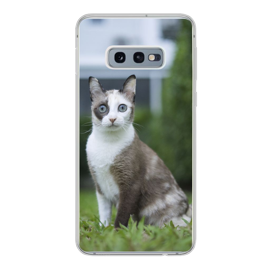 MuchoWow Handyhülle Schutzhülle Hülle für Samsung Galaxy S10e Katze - Siamese - Gras - Mädchen - Kinder - Jungen - Kind Silikon Softcase Han...