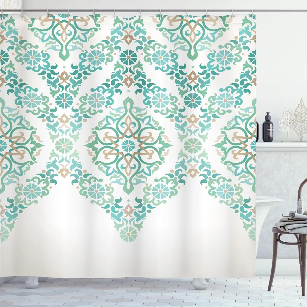 Rideau de douche vert tan 175x240 cm haute qualité motifs orientaux
