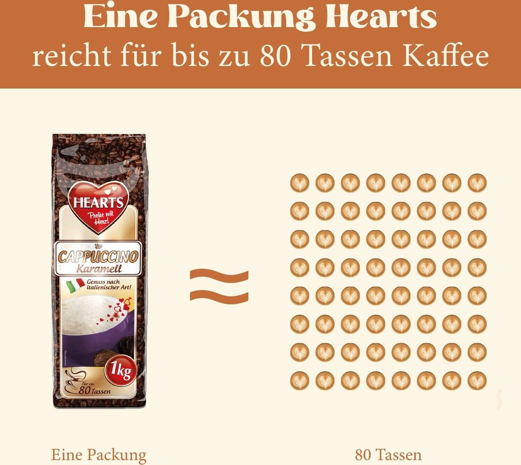 HEARTS Cappuccino Karamell 1kg Instantkaffee Pulver Produktbild 4