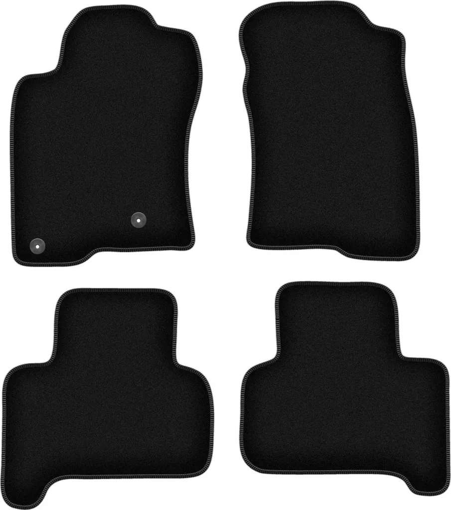 Tappetini in velluto per Toyota Land Cruiser J120 (2002-2009, 5 porte) neri, set 4 pz, con fissaggi