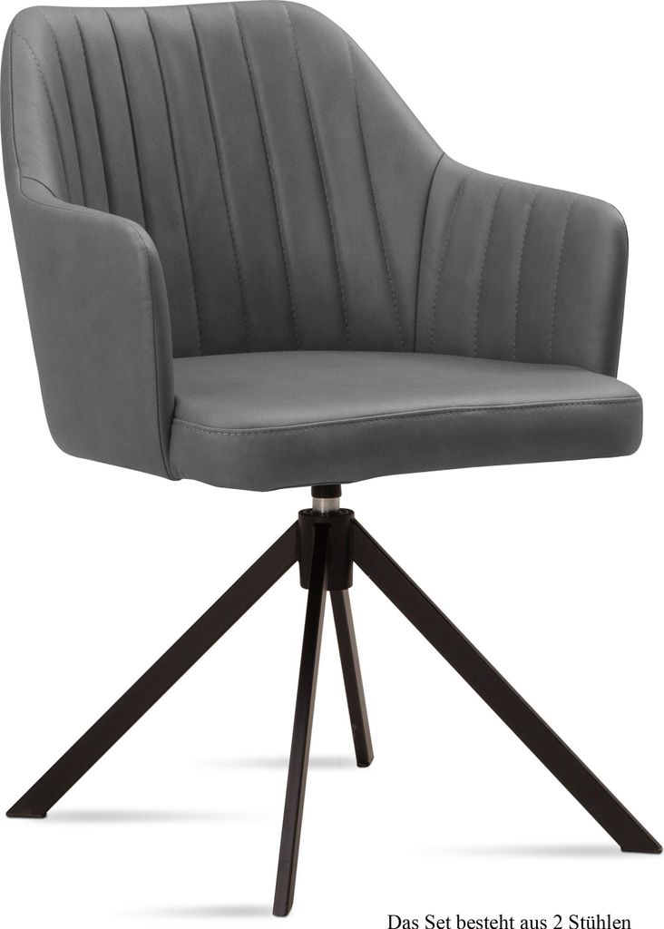 Armlehnstuhl drehbar (2er-Set) Dennie 58x81x60 Schwarz/Grau