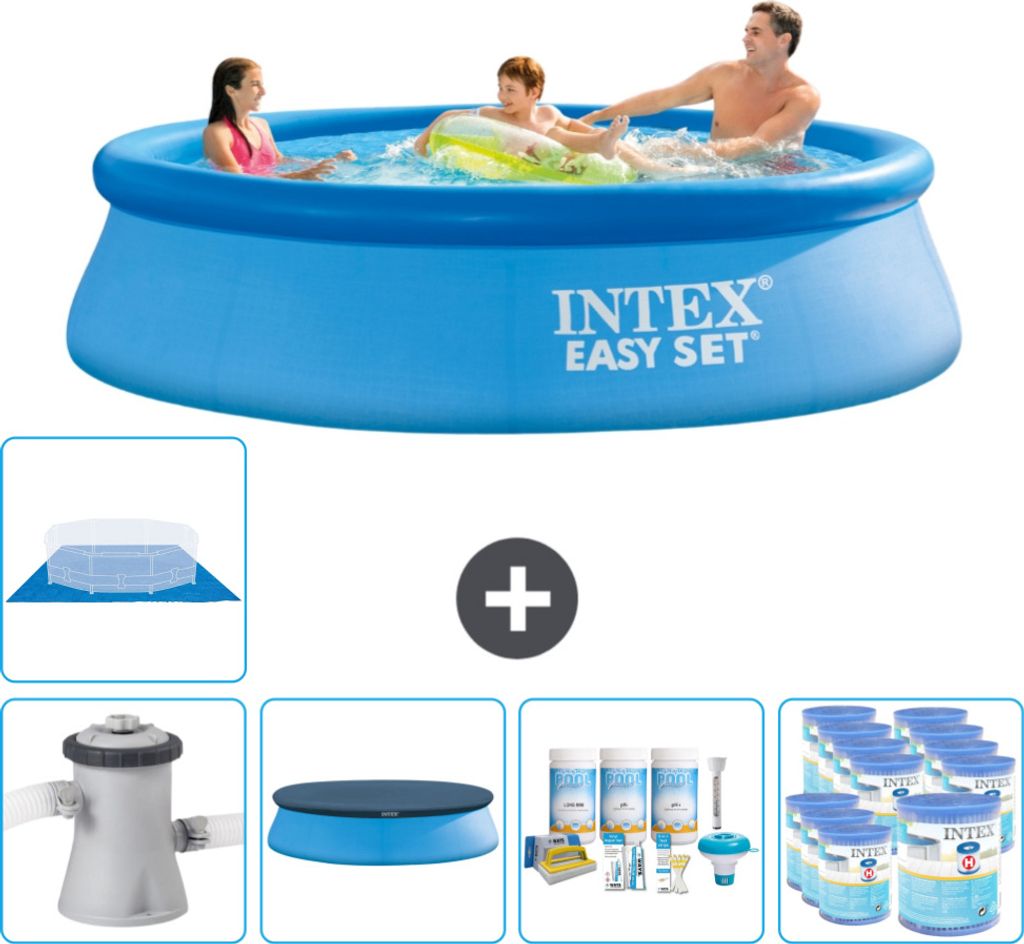 Intex runder aufblasbarer Easy Set-Schwimmpool – 305 x 76 cm – Blau – inklusive Pumpe Abdeckung - Wartungspaket - Filter - Bodenplane