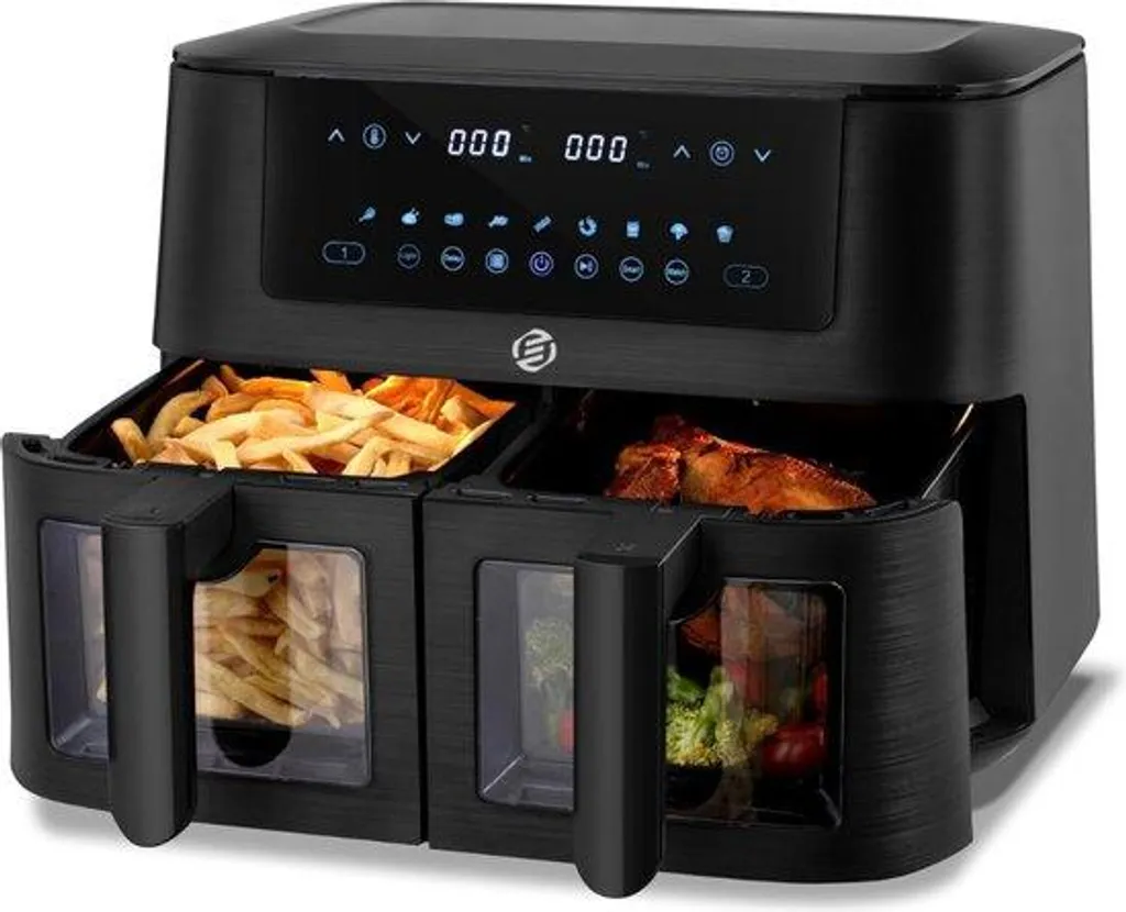 Double friteuse à air chaud Dual Cook 8L avec double plaque de cuisson