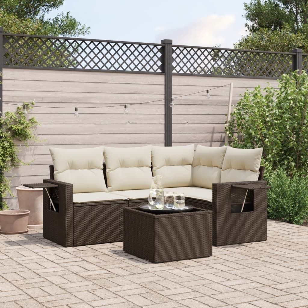 "Rabatt" 5-tlg. Garten-Sofagarnitur - mit sofa - mit Kissen Braun Poly Rattan - Lounge-Dining set CC10089