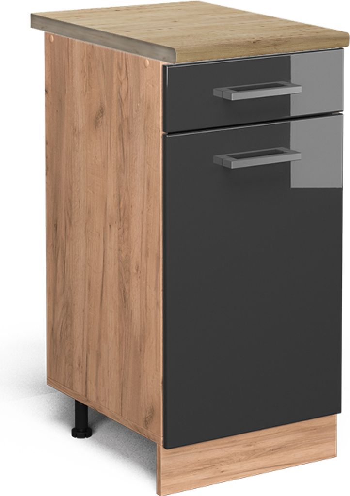 Küchenunterschrank Vicco R-Line Anthrazit Hochglanz 40 cm , AP Eiche, Model 46154