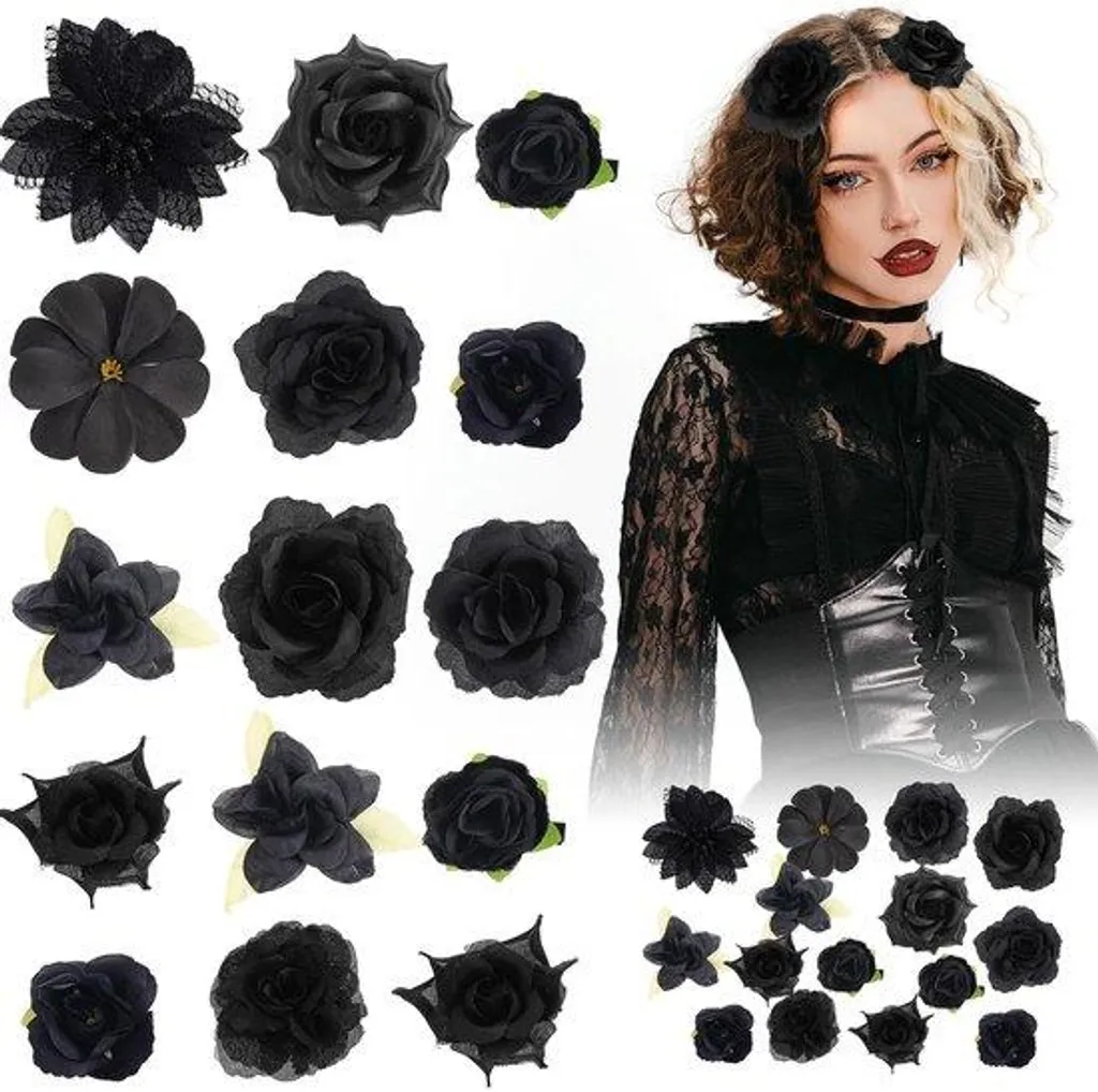 Accessoire Cheveux Mariage et Halloween Épingles Fleurs Noires x21